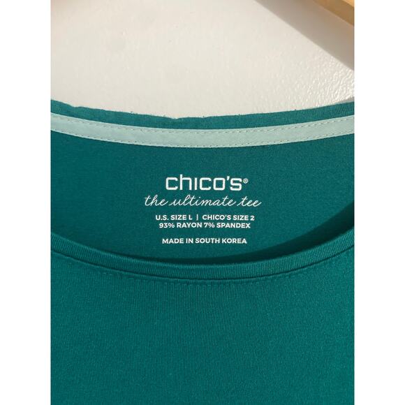 Chico’s the ultimate tee women’s size L green long sleeve comfort casual basic - Picture 2 of 3